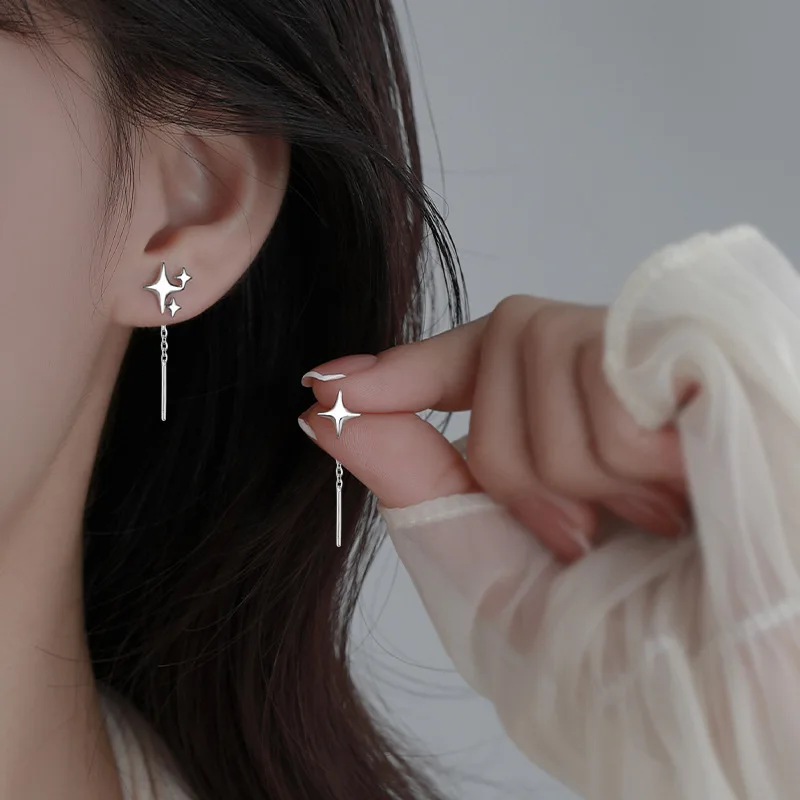 Nová kórejská hviezda Ear drôty Tassel vlákno reťaz reťazca prívesky prívesky Drop náušnice dám