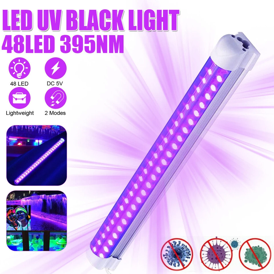 Nová LED UV Strip Strip Svetlo Ultrafial Light Bar USB 10W 48led Black Light Prenosná lampa Light Light v tme 385-400nm čiernej čiernej