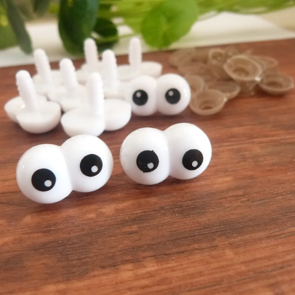 Nová malá 14x22 mm siamská plastová bezpečnostná hračka zvierat Comical Eyes & Soft Washer pre DIY Doll Dolldings-20ks-50ks-100ks