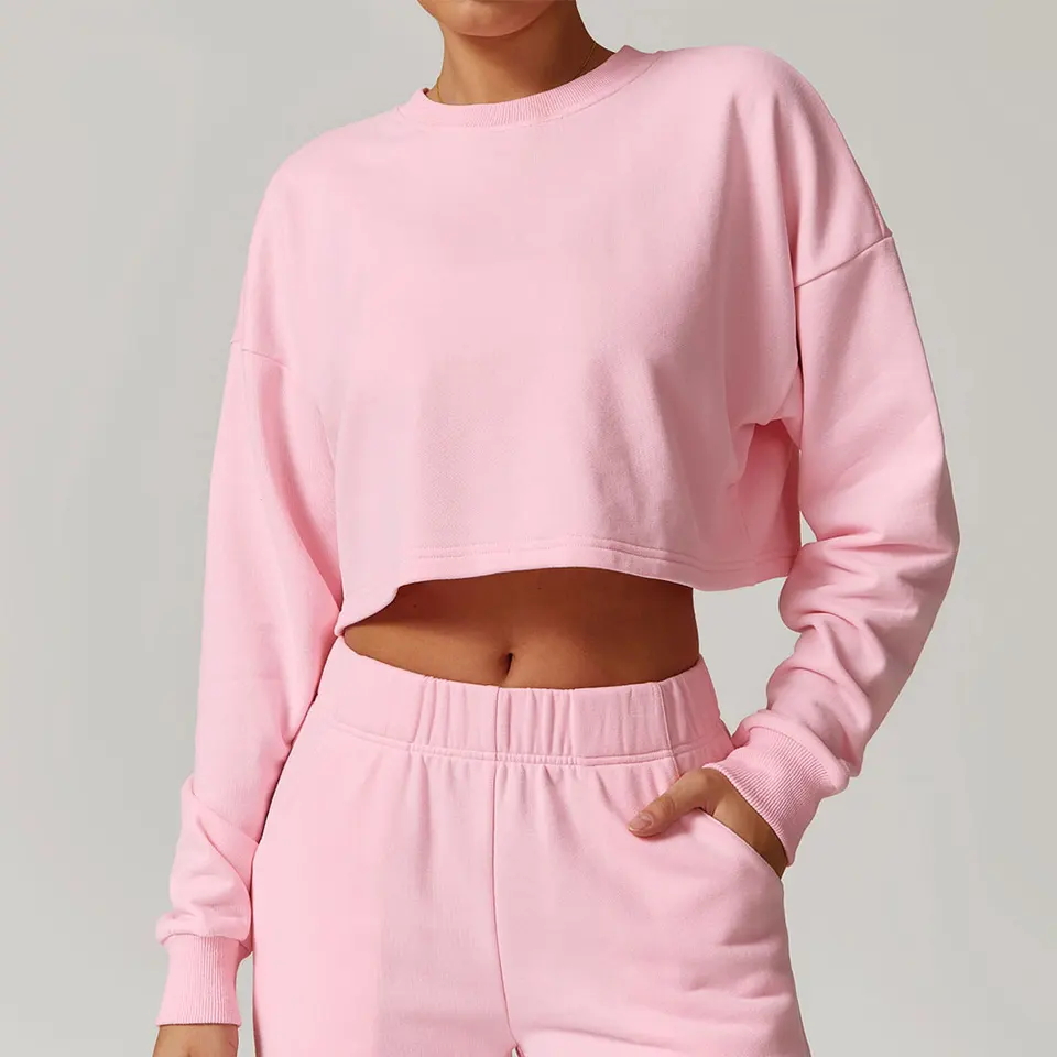 Nová mikina okrúhleho krku Šport s dlhým rukávom Dámske zimné behanie voľného tričku s dlhým rukávom Krátka fitness top backless