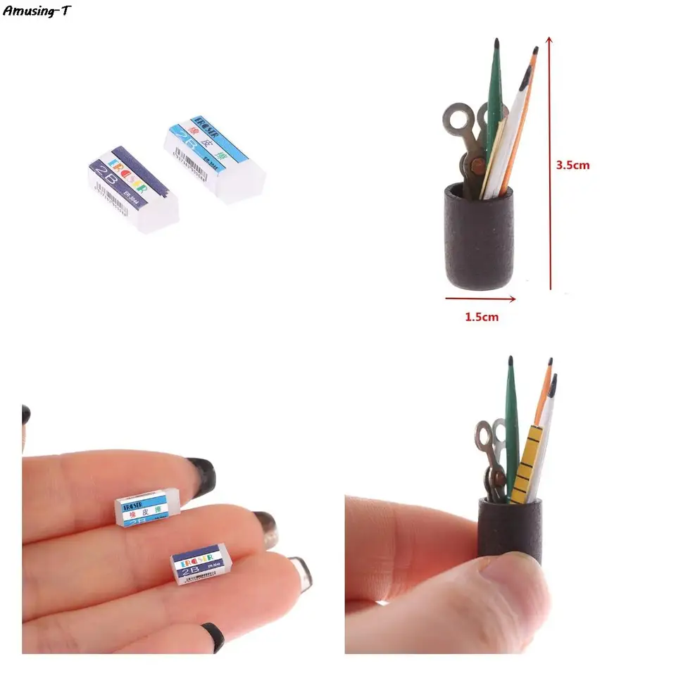 Nová mini guma 1/12 Dollhouse Miniature Eraser Model Simulácia Eraser Stationery Hračky Dollouse School Decoration Toy Hray