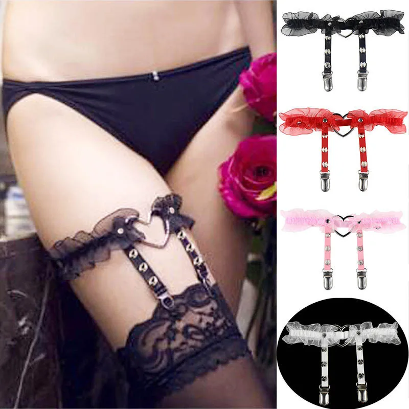 Nová móda 1 pc Ženy Dievča nádherné punk gotické srdcové krúžky hroty elastické čipky podväzok retro odpútavý kvetinový postroj