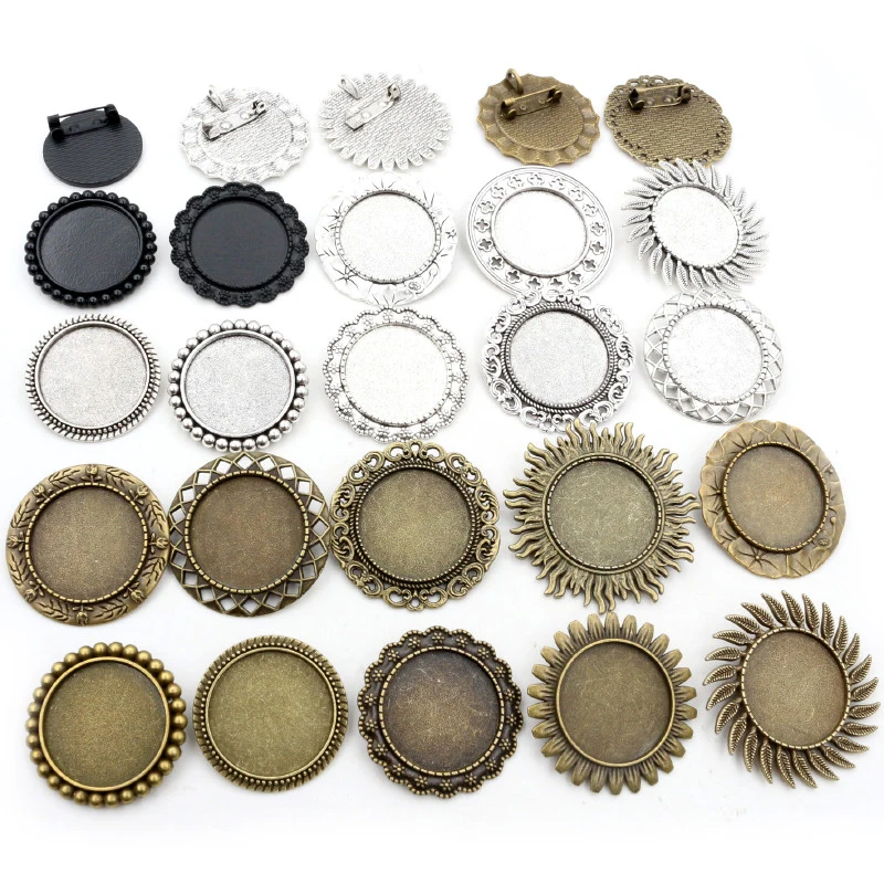Nová móda 5ks 25 mm vnútorná veľkosť Antique Strieborná bronzová brošňa Listy Style Cabochon Base Nastavenie