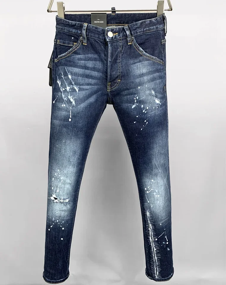 Nová módna značka Men Džínsy DSQ2 Denim Pants Hole Slim Peruzky Gomgany Blue Color Classics D2 Coolguy Jeans pre mužov