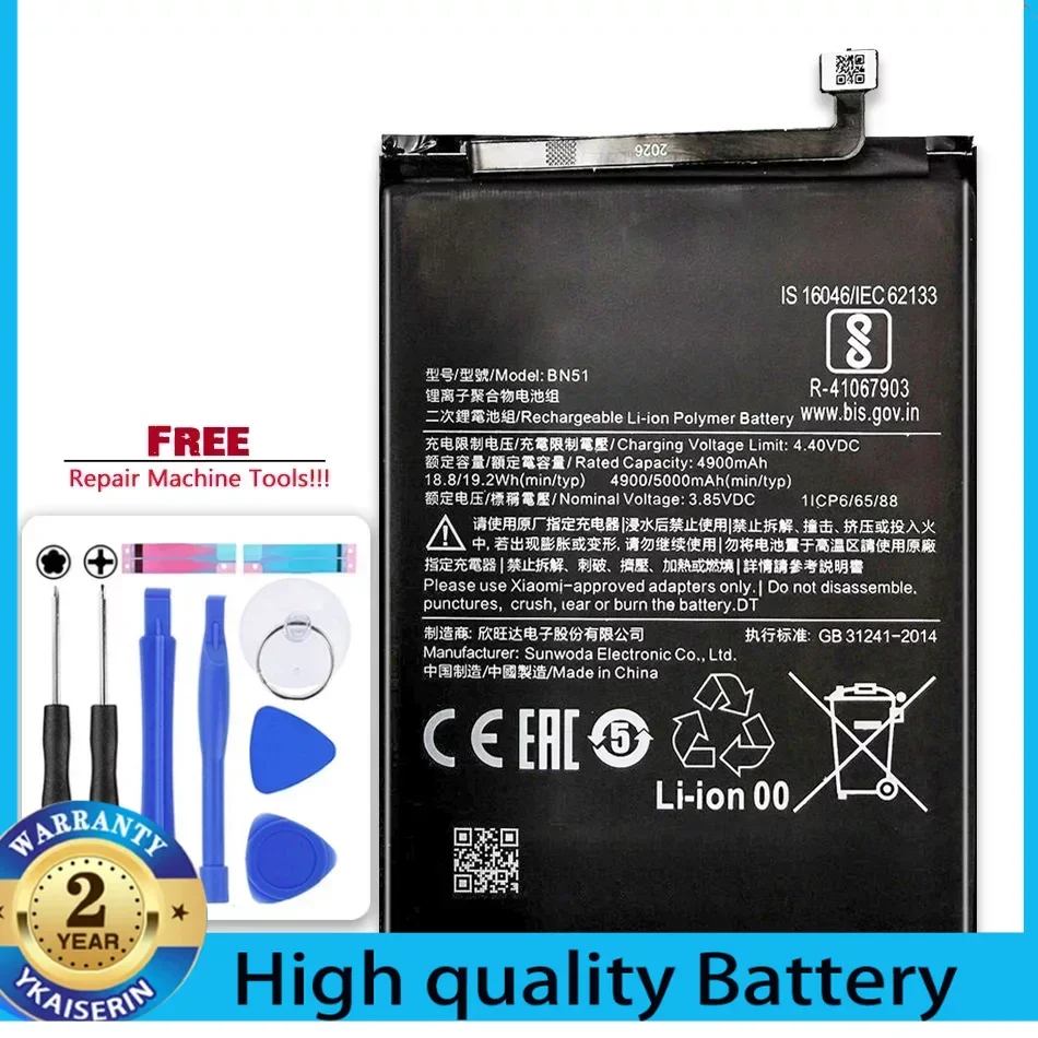 Nová náhradná batéria 5000 mAh bn51 pre Xiaomi Redmi 8 pre Redmi 8a pre redmi8 telefón batérií + bezplatné náradie