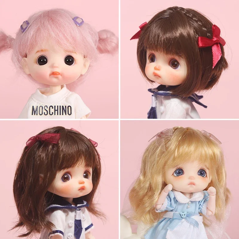Nová ob11 ľudská tvár bábika Parochňa falošné vlasy Mohair Vysoko teplota hodváb 8 bodov BJD 12 bodov Bjd Egg Doll Smile a úsmev