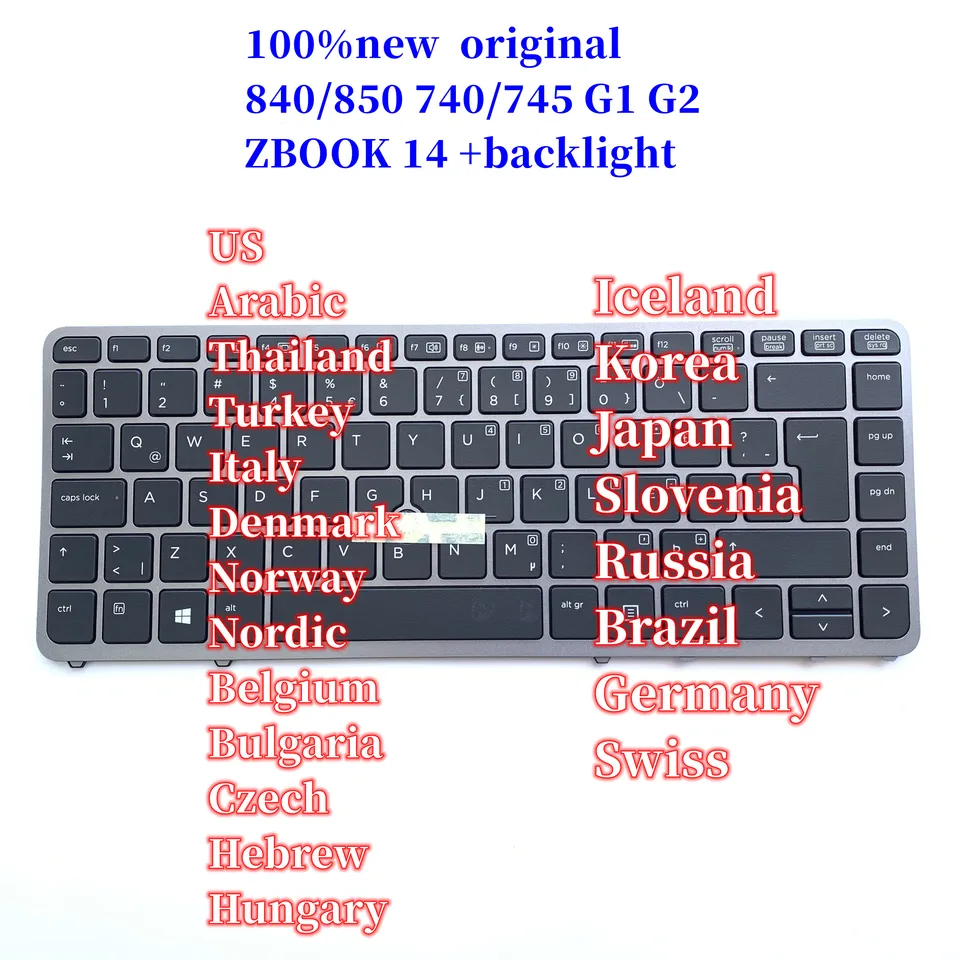 Nová originálna klávesnica pre notebook pre HP EliteBook 840 G1 850 G1 850 G2 840 G2 740 745 G1 G2 ZBOBOL 14 +ukazovateľ podsvietenia