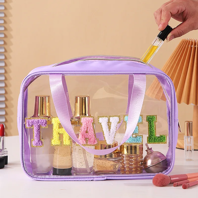 Nová priehľadná make -up toaletná taška PVC nepremokavá plážová kúpeľňa prenosné cestovné umývanie tašku pu kožené kozmetické puzdro