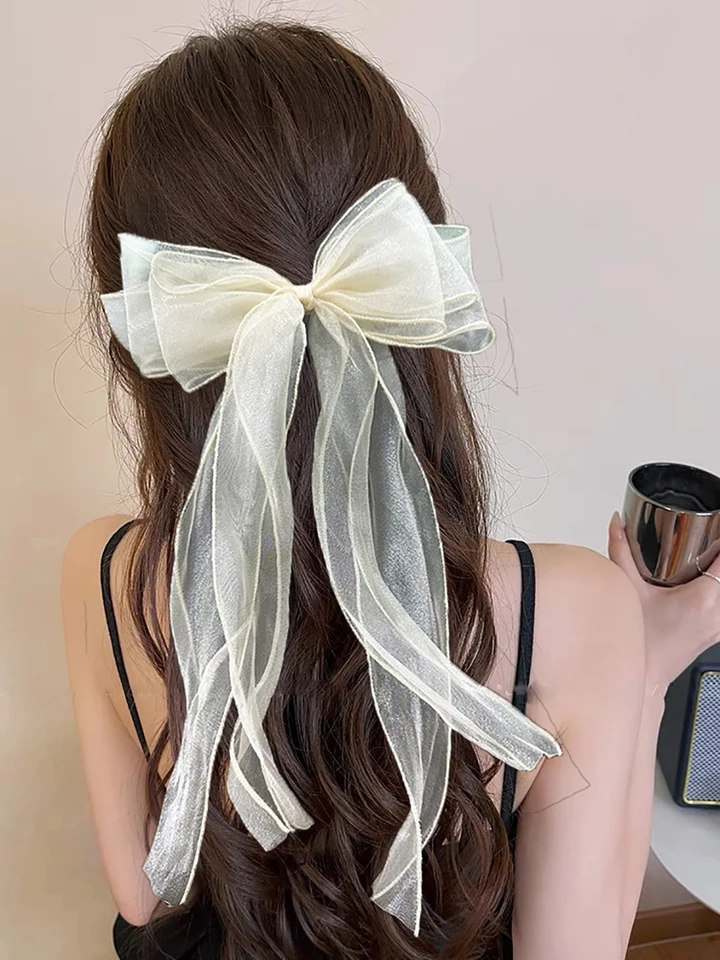 Nová priehľadná sieťová dlhá stuha s veľkými pruhmi Vlasy Barrettes Barret Hairpin Bangs Buunka Vlasáň