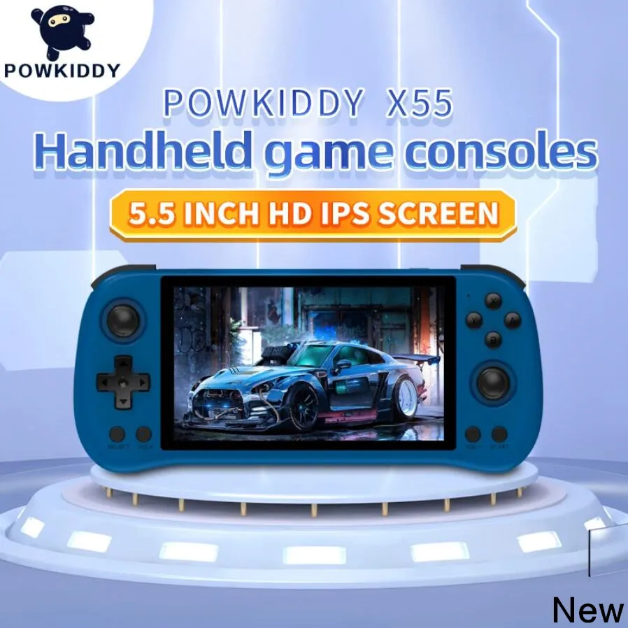 Nová ručná herná konzola Powkiddy X55 5,5 palca IPS obrazovky RK3566 Open Source Retro Console TV Videohry Play Detský darček