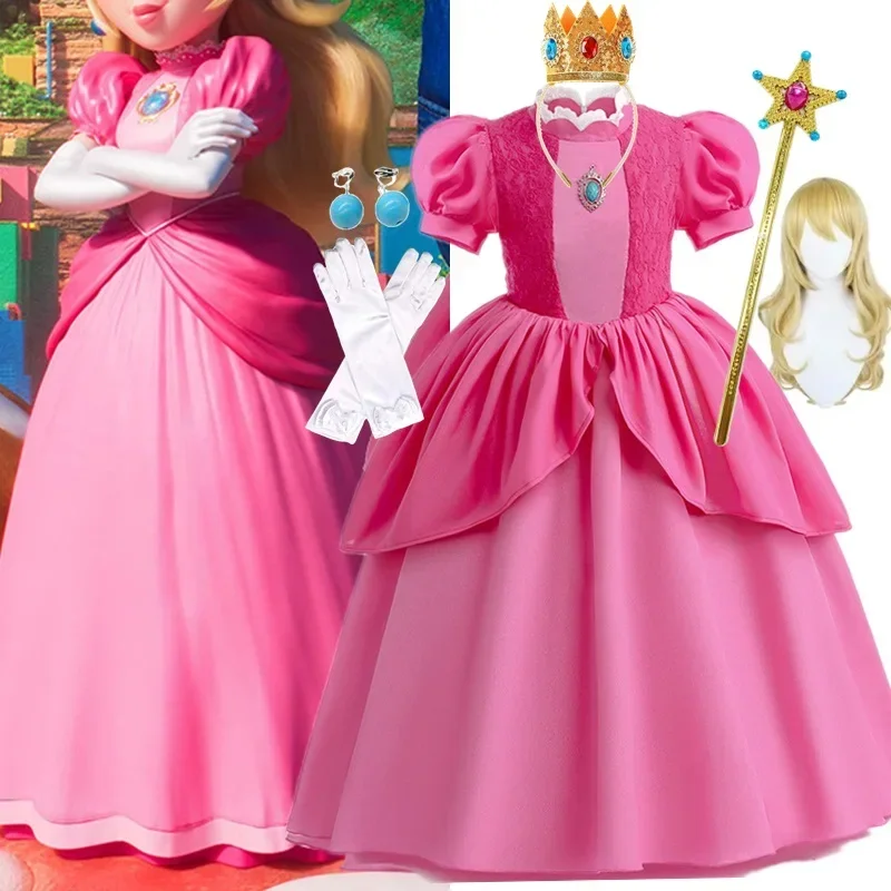 Nová ružová broskyňa princezná sa oblieka na dievča Halloween kostým pluf puff Tulle dieťa narodeninové oslavy Cosplay kostým vianočné párty outfit
