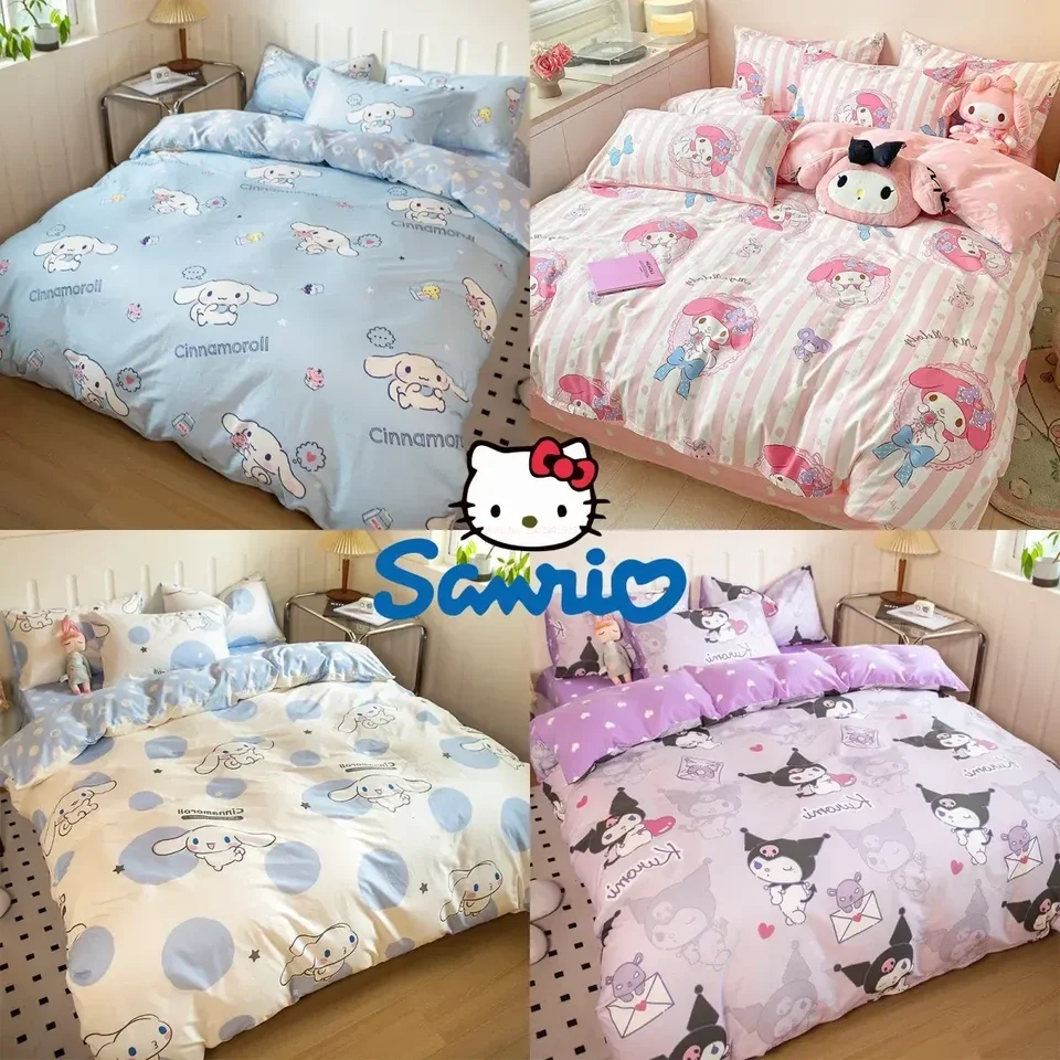 Nová sada podstielky Sanrio kuromi Cinnamoroll Hello Kitty My Melody Cover Cover Bed 100%bavlnená plech