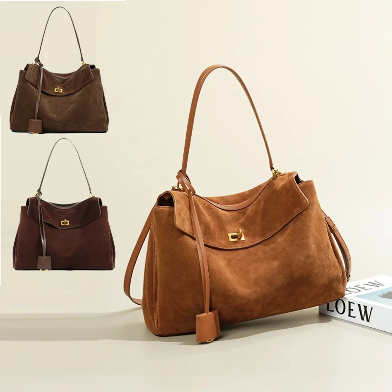 Nová semišová taška Suede Leather Bag Vysoko kvalitná sak de luxe femme ručná taška Dámske ramenné vrecká na rameno
