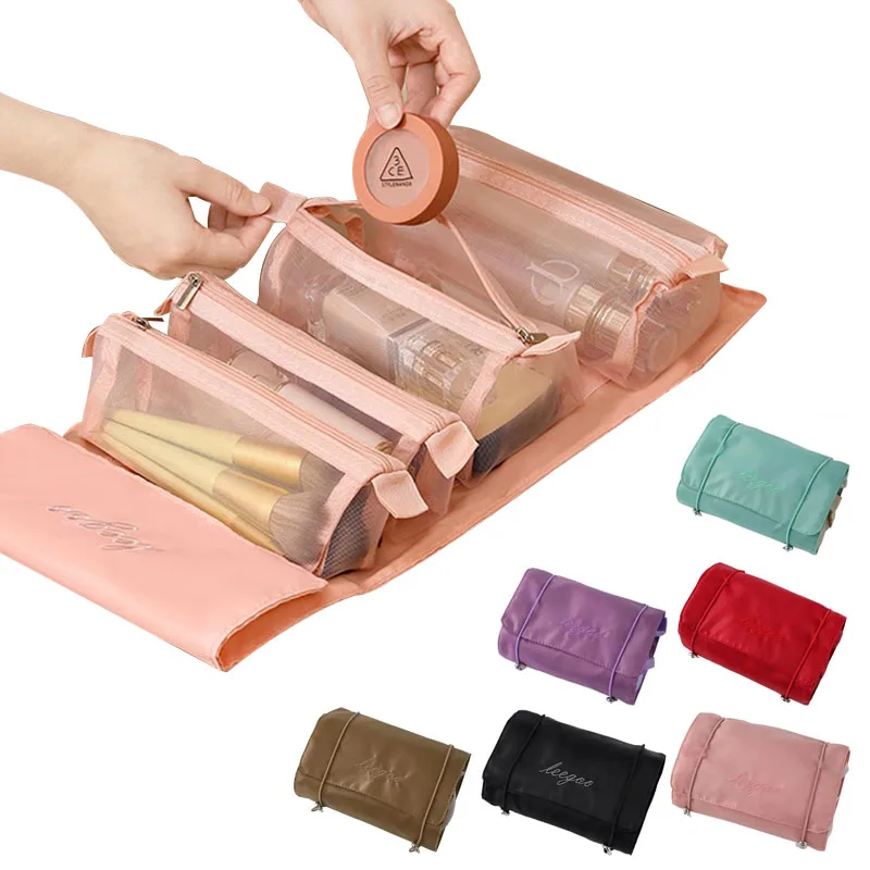 Nová taška na make-up pre ženy 4-v-1 skladacie odnímateľné skladovacie vrecká nylonu