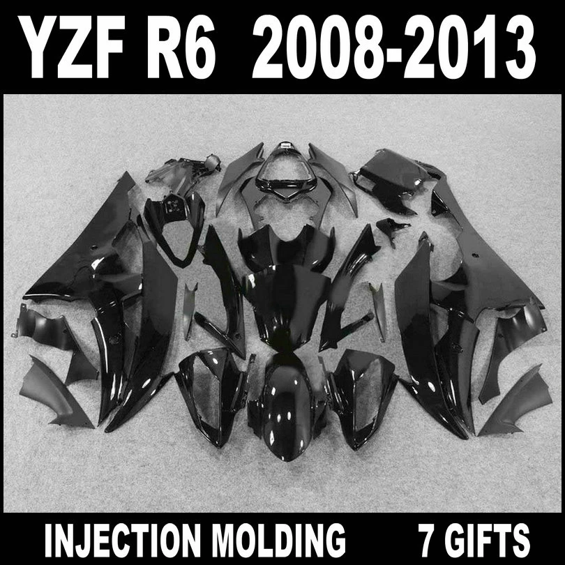 Nová vstrekovacia forma na predaj horúcich pre Yamaha R6 2008 2009 - 2013 Glossy Flat Black Faquings 08 09 10 11 12 13 YZF R6 Fairing Set FVG74