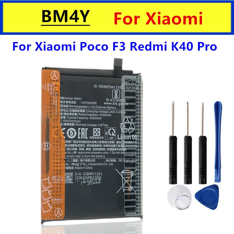 Nová výmena 4520 mAh BM4Y batéria pre mobilný telefón pre Xiaomi POCO F3 Redmi K40 Pro K40 PRO BATTERIES BATERIA + Nástroje