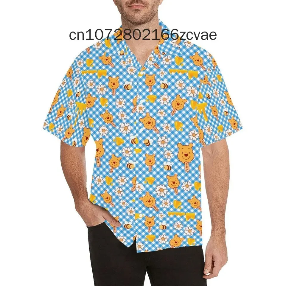 Nová Winnie the Pooh Hawaiian košeľa Men Men Dámske s krátkym rukávom gombíky Disney Havajská košeľa Casy Beach košeľa Harajuku topy harajuku