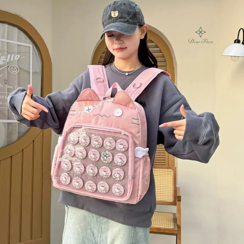 Nová y2k roztomilá mačka Transparentný batoh Kawaii Harajuku Girl Ita Bag vysokokapacitný študent Rucksck dospievajúci DIY Display School Bag School Bag