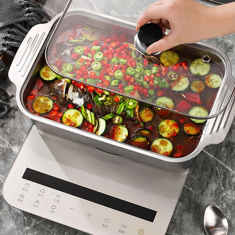 Nová z nehrdzavejúcej oceľovej mriežky Panva obdĺžnikový mriežkový tanier Rybie tanier Food Trays Grilova s ​​rukoväťami bez veka