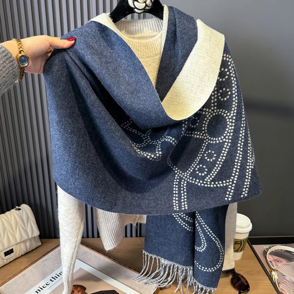 Nová zimná dámska módna karikatúra šál luxusný faux Cashmere Cashmere Husté teplé ženy prikrývka Soft Soft Shews Brand Priamy predaj