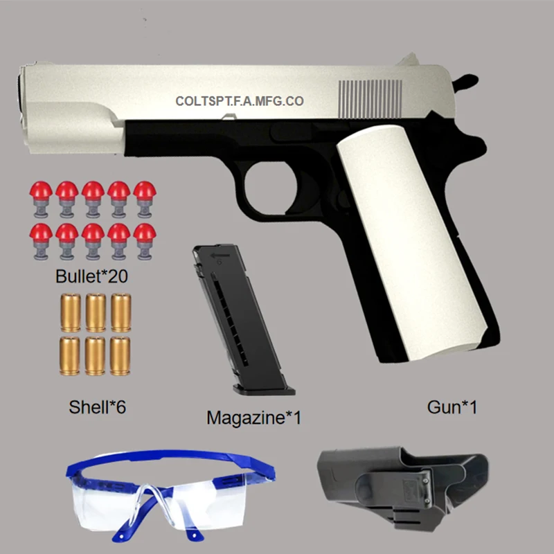 Nová čierna m1911 Automatická škrupina Soft Gulet Toy Gun Air Gunner Gun CS Shooting zbrane Boys Hray