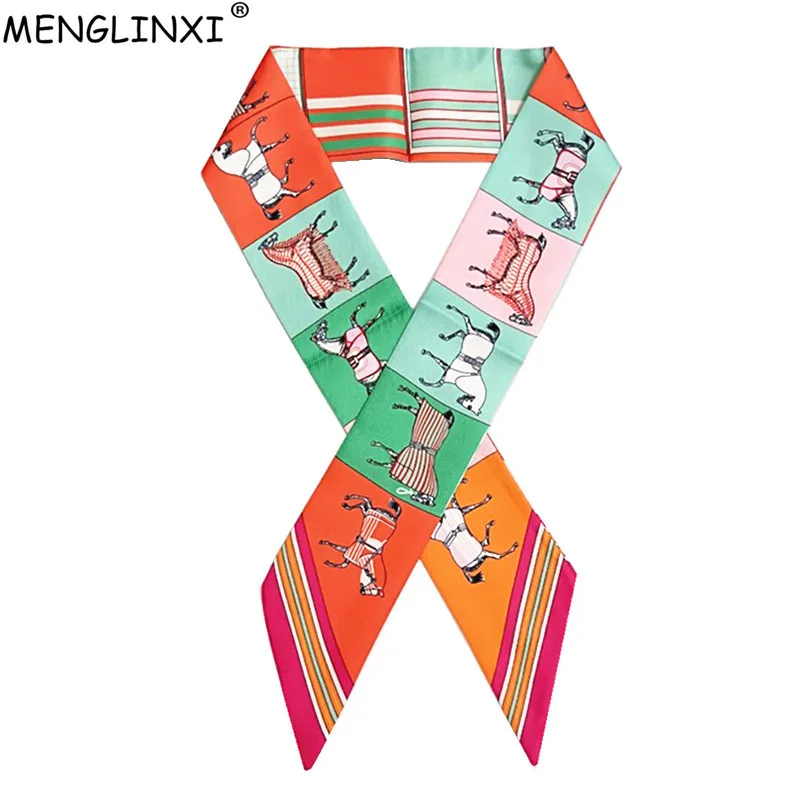 Nová šálka pre ženy Kôň prikrývky Tlač Skinny taška Šatka Značka Silk Foulard Ženy Zviazať módne šály hlavy pre dámy