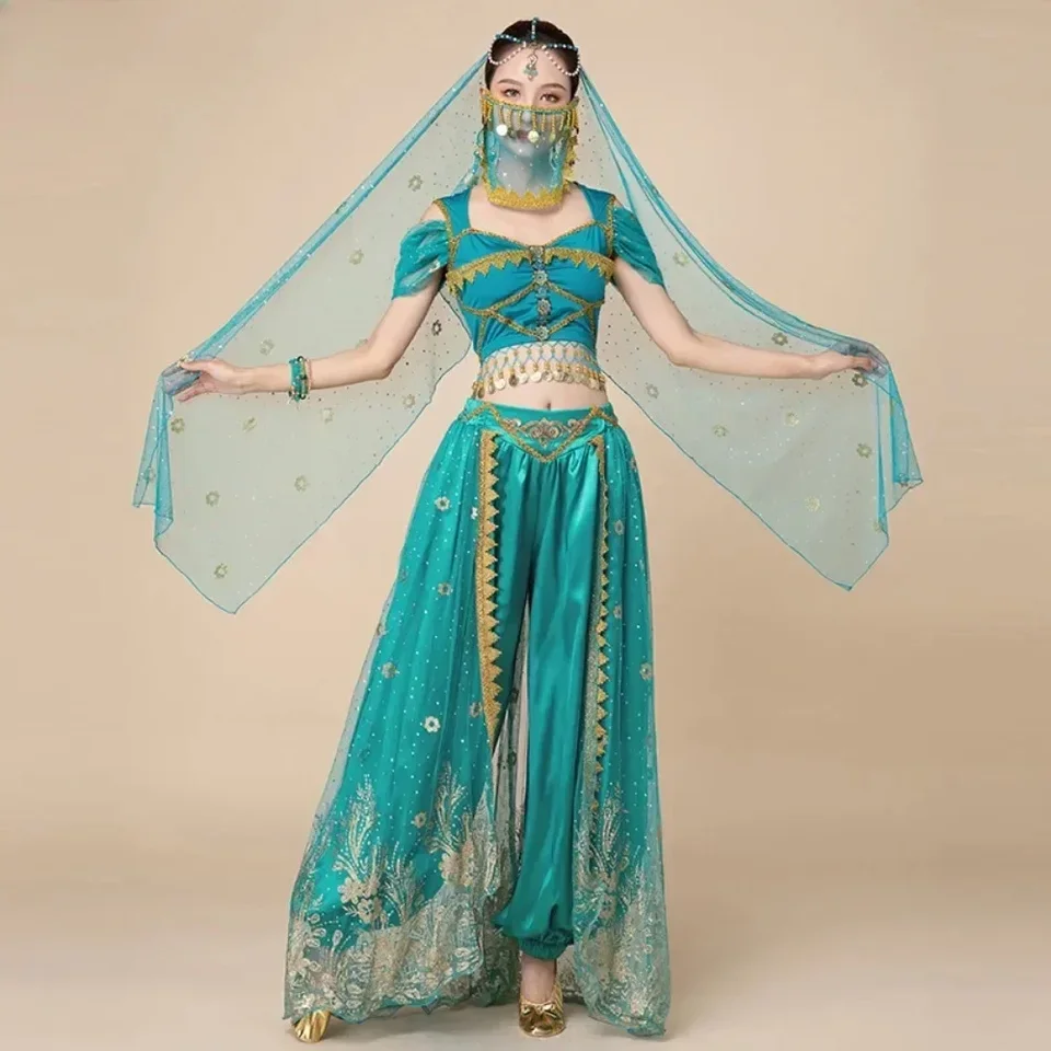 Nová ženská Aladdin Jasmine Princess Belly Dance Halloween kostým Set Belly Dance Dress Up Party