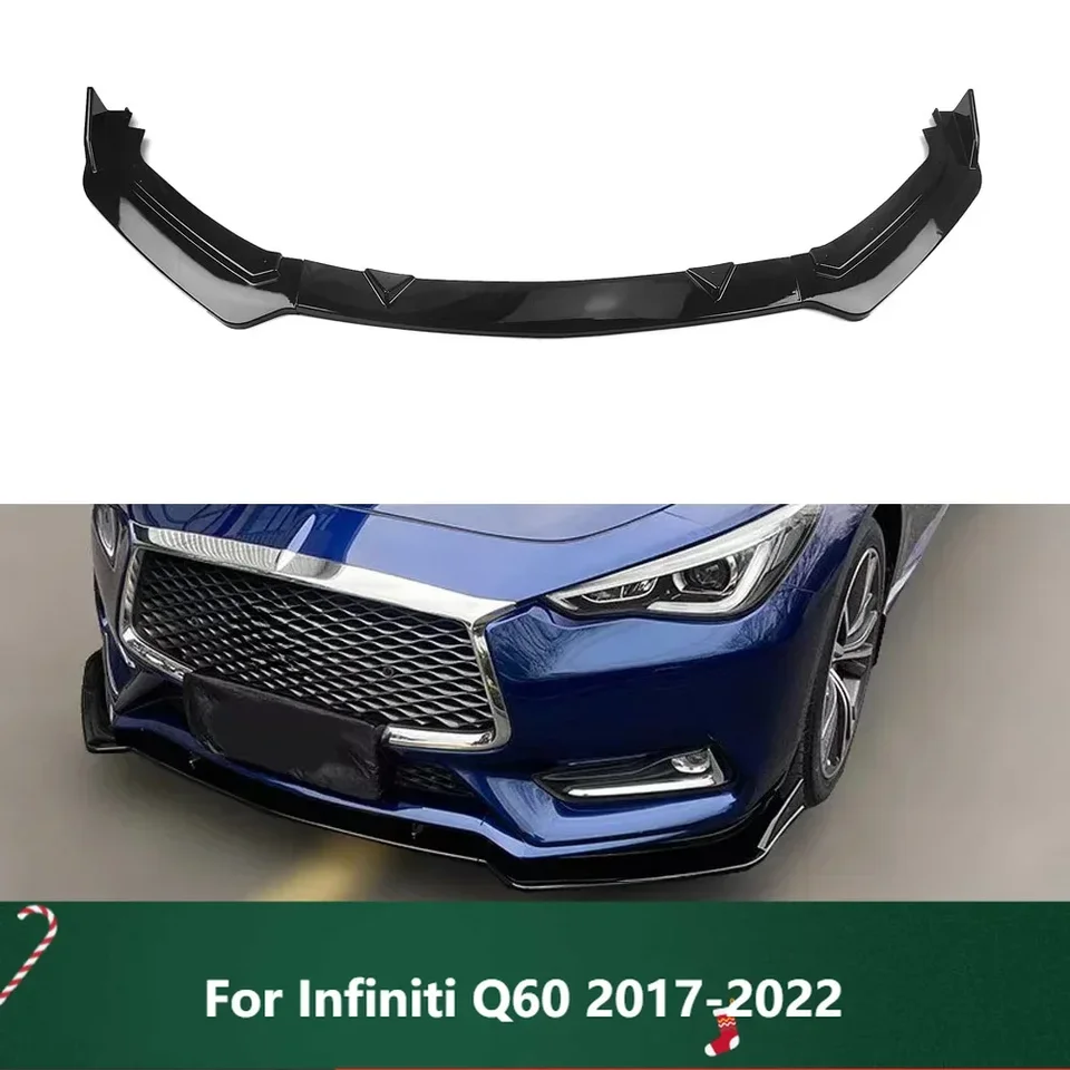 Nová！ Lesklá čierna/uhlíková vlákno vzhľad predný nárazník Splitter Splitter Car Dolnú súpravu Body Blade Blade pre Infiniti Q60 2017-