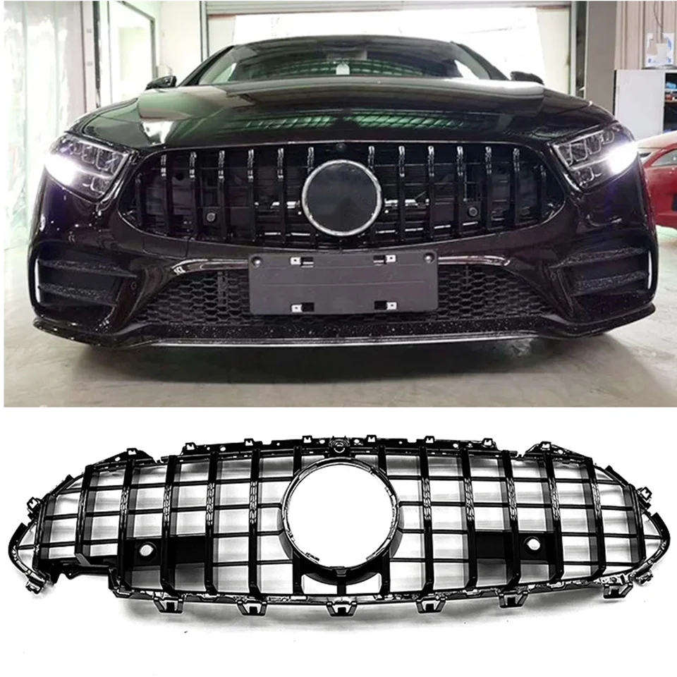 Nová！ Predná mriežka pre Mercedes Benz W257 C257 CLS Class 2019-2022 GT R Čierna/strieborná horná nárazníčka Mesh Grill CLS300 CLS450 C