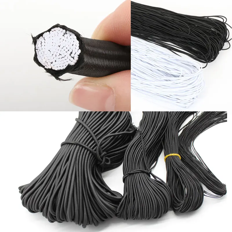 Nové 1,0-5,0 mm vysokokvalitné čiernobiele elastické gumové okrúhle pružné pruhy pre šperky výroby šijacích odevov DIY doplnky