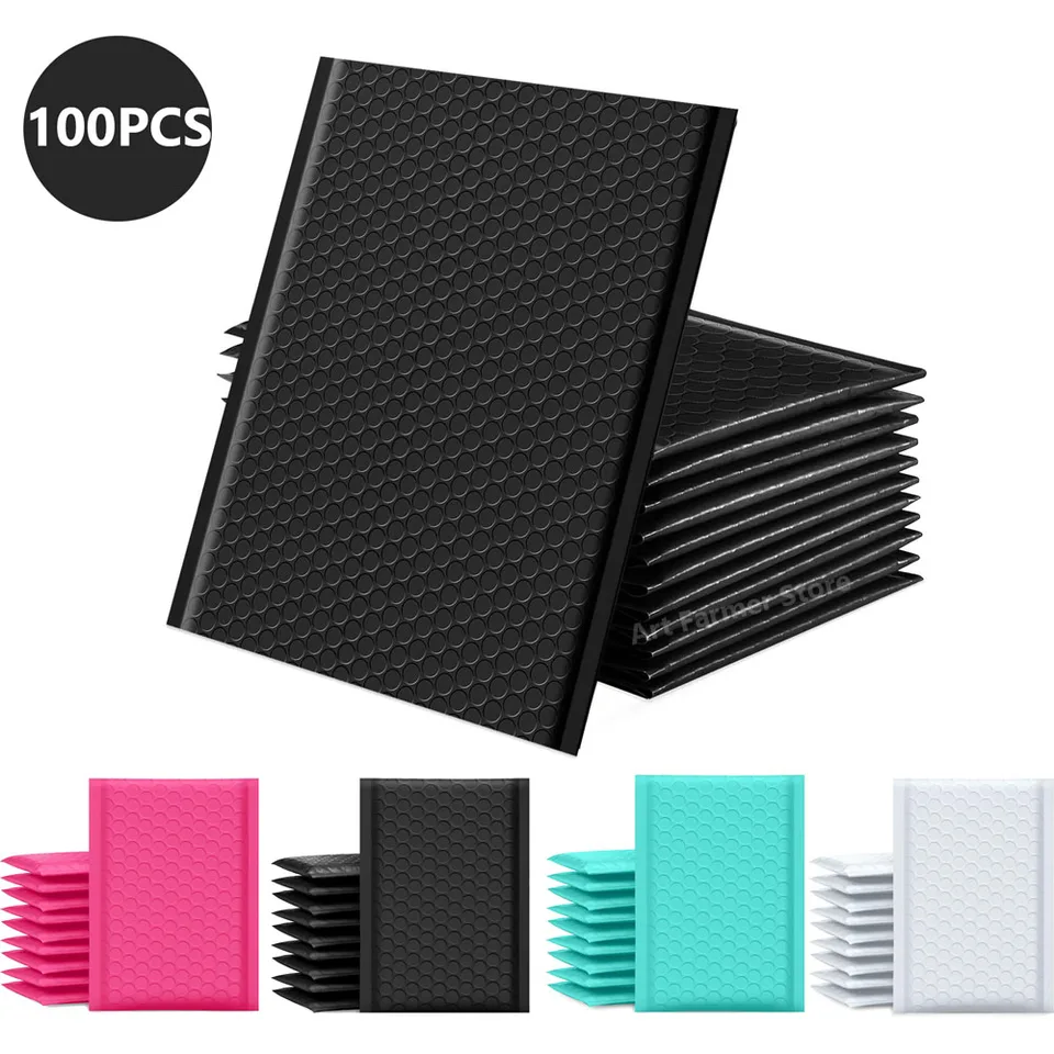 Nové 100ks čierne bublinky Mailler Bubble Polded Mailing Obálky Mailler Poly pre balenie self Testy prepravné vrecko Bubble Palding