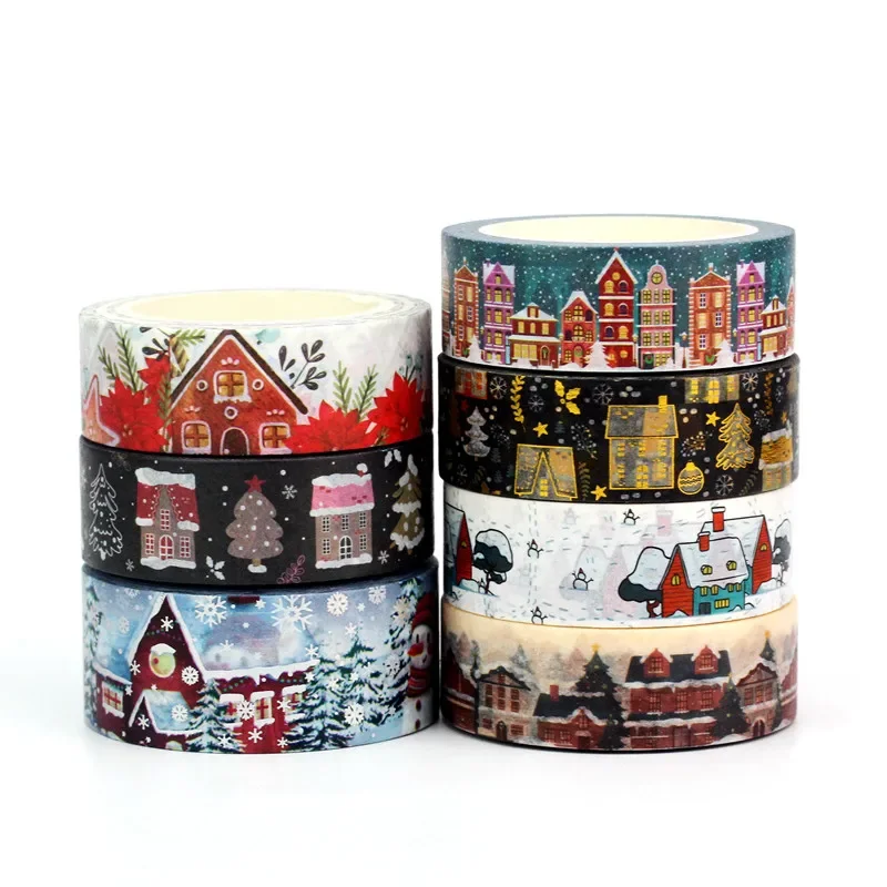 Nové 1x 10m dekorácie vianočné domy Washi Tape Set na scrapbooking Adhesive Masking Tape Cute Journaling Kawaii Papelaria