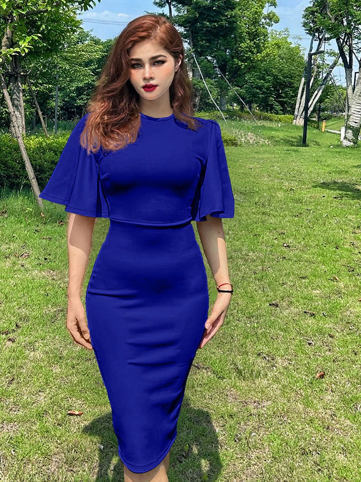 Nové 2023 Crew Neck Half Ruckve Hips zabalené Slim Fit Party Women Midi šaty jesenné oficiálne šaty pre dámy