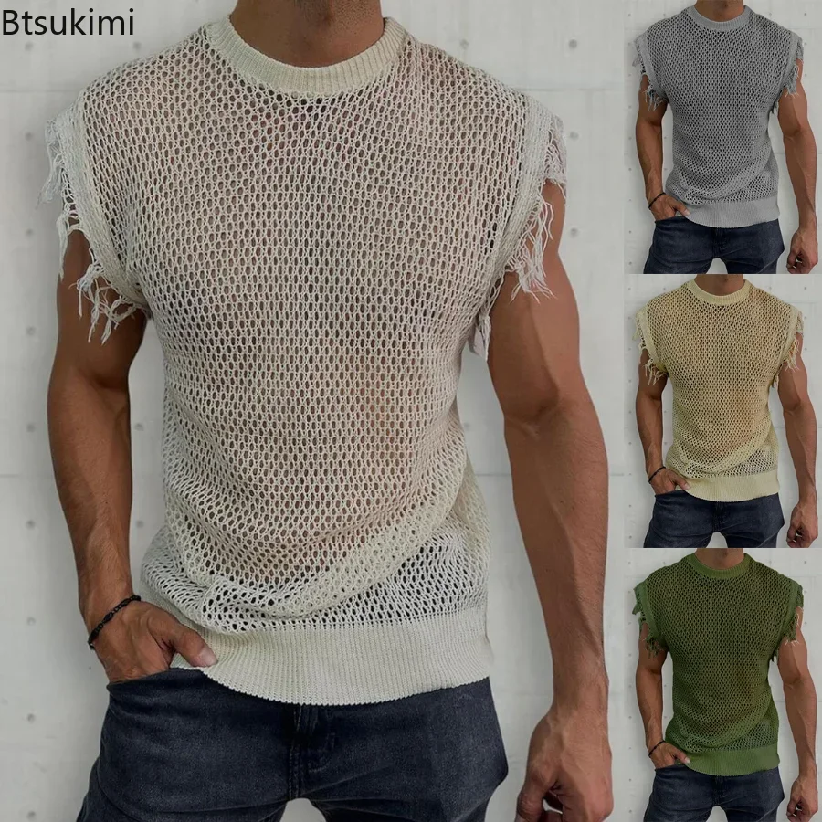 NOVÉ 2025 Pánske letné neformálne vesty TEES bez rukávov pre rukávky pre človeka pre človeka neformálne oblečenie SORTH TASSEL SORTH THOOTH DULW PLET VOSTA