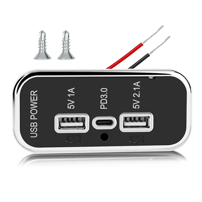 Nové 3-porty 12 V USB Panel Outlet 3.1a Dual USB Port a PD3.0 USB C Port Car Rýchle nabíjačka pre motocykle pre automobilové vozidlo