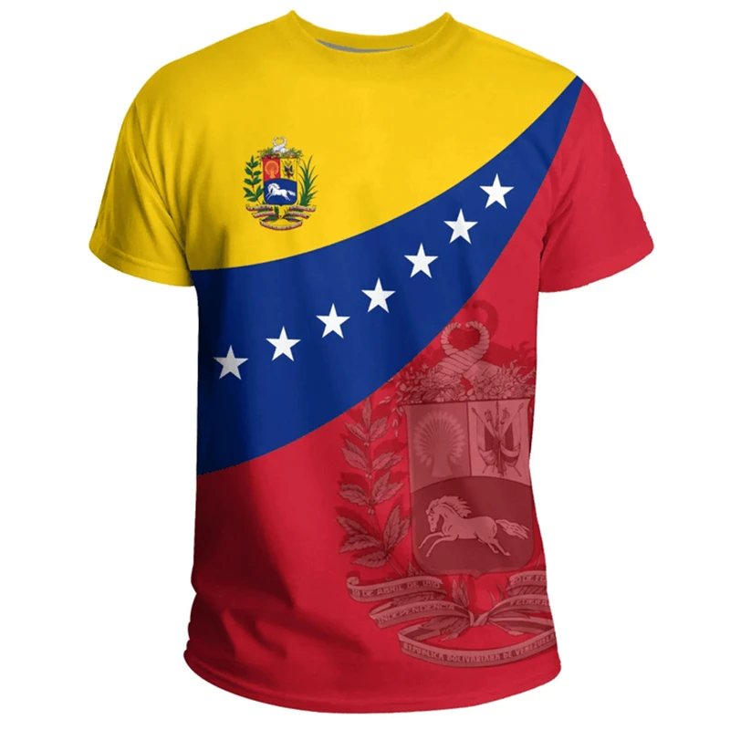 Nové 3D tlač Venezuela vlajkové tričko Summer okrúhly krk s krátkym rukávom Tees Gym Sports Presnaté tričká pre mužov futbalové tričko