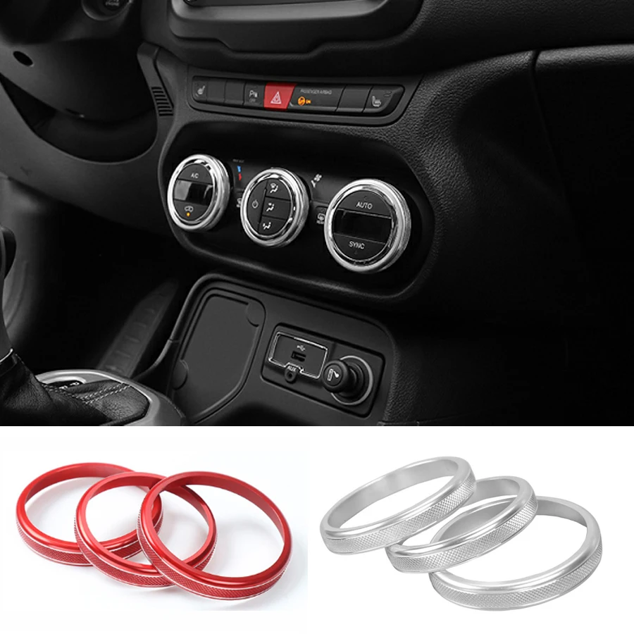 NOVÉ 3KS/Set CAR Interiérové ​​príslušenstvo klimatizácia KLIB KNOB RING RING pre Jeep Renegade 2015 2016 2017