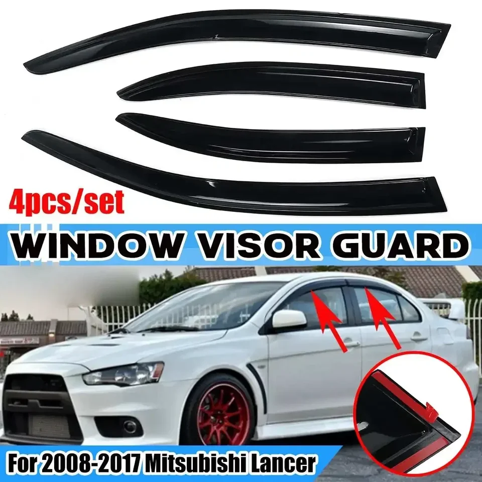 Nové 4 ks čierne auto bočné okno strážny chránič Vent orezanie markízy Útulky Ochrana ochrana pre Mitsubishi Lancer 2008-2017 Body Kit