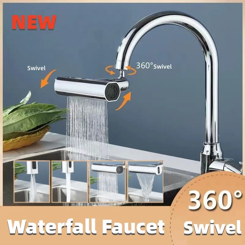 Nové 4 režimy Vodopád Kuchynský kohútik Univerzálny 720 ° otočným sprejovým postrekovačom kúpeľňa Kúpeľ Basin Water Tap Extender Dainfall Mixer