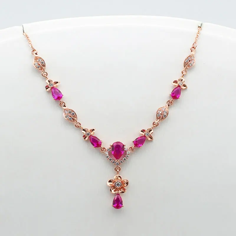 Nové 585 Purple zlaté rubínové kvetiny Svadobný náhrdelník 14k ružové zlato svetlo Luxusné kúzlo High Sense Engagement Dámske šperky
