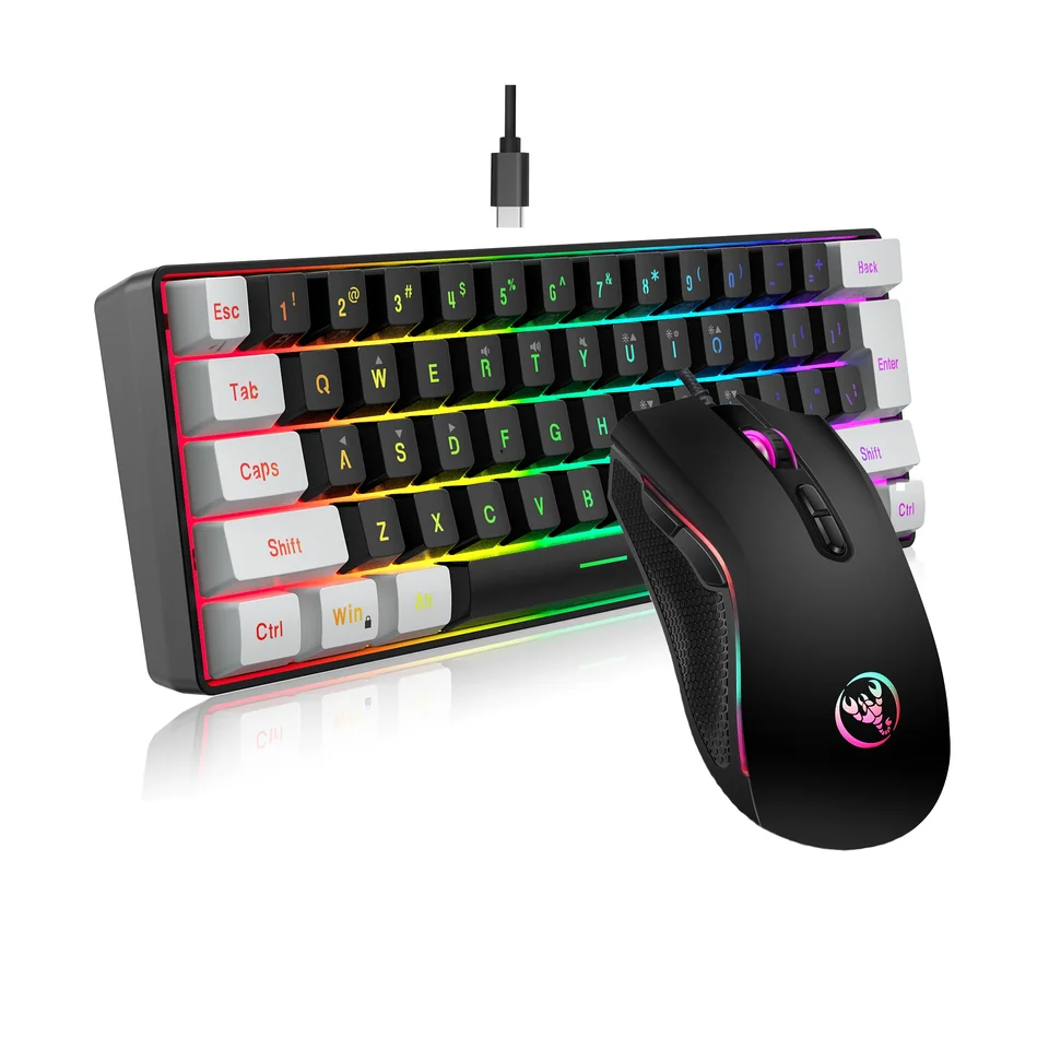 NOVÉ 61KEYS WIRED BIELA ​​ČIERNA Klávesnica RGB Gaming Mouse Office Kit Keyboard a myš Kombiná
