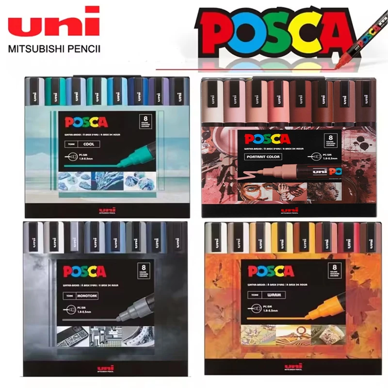 NOVÉ 8Colors Japan Uni Posca Marker PC-5M Vodotesný akrylový marcadores Art Supplies Graffiti manga maliar