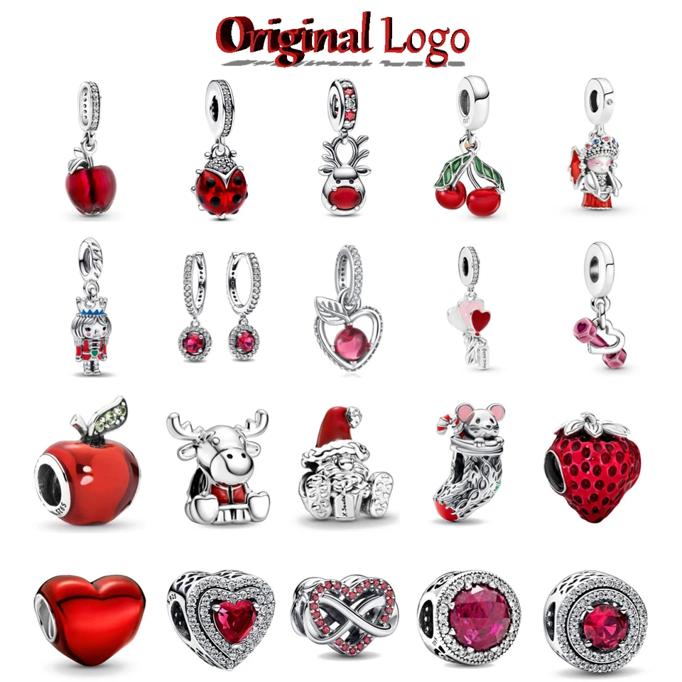 Nové 925 Sterling Silver Bead Vianoce Elk Ježiško ponožky Červené jablkové kúzlo Fit Originálny prívesok náramok DIY Dámske šperky