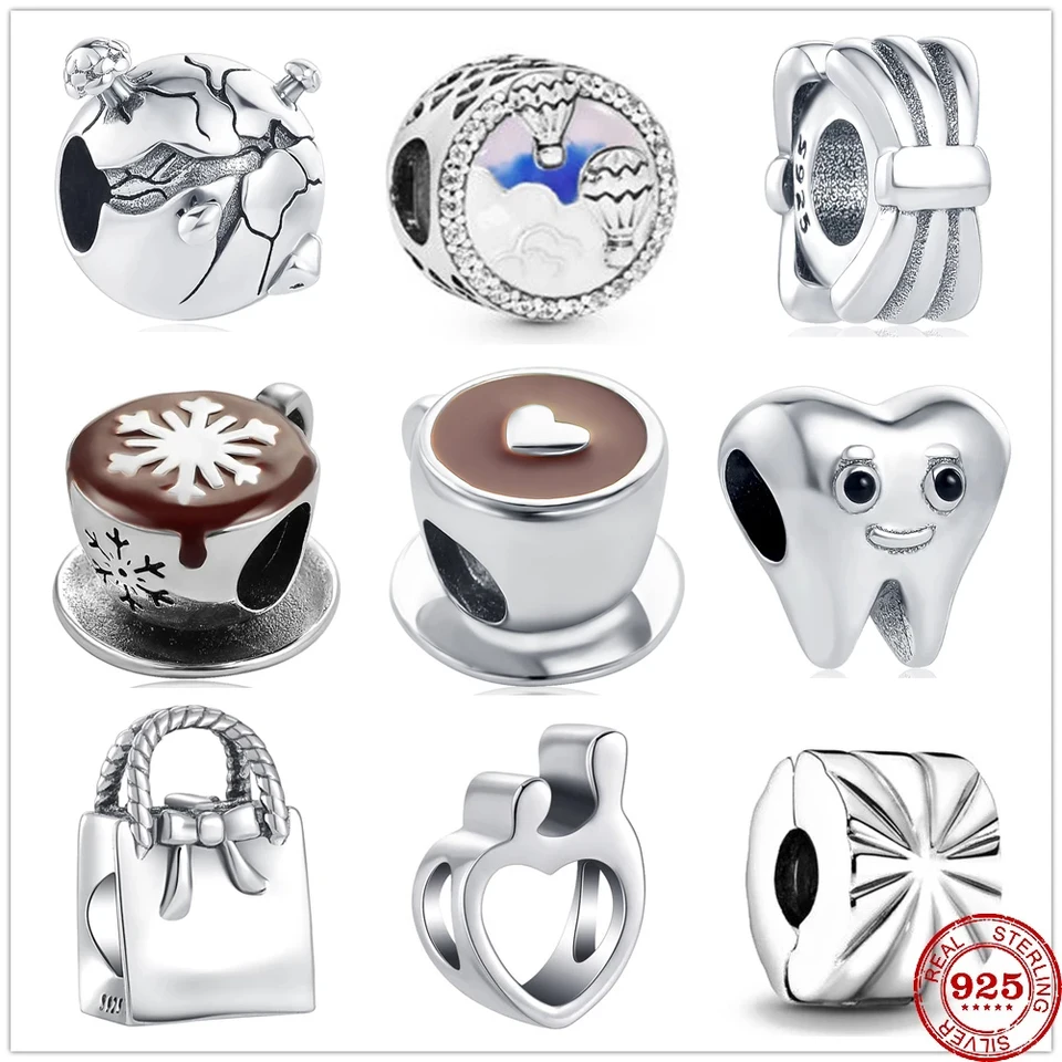 Nové 925 Sterling Silver Coffe zuby Zeme vrecko Sunburst Clip Charm Fit Pôvodný prívesok náramok DIY šperky pre darčeky pre ženy