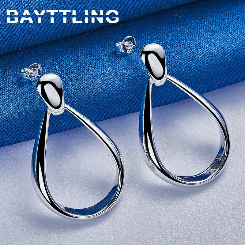 Nové 925 Sterling Silver Jewelry 36 mm jednoduché geometrické náušnice pre módne ženy