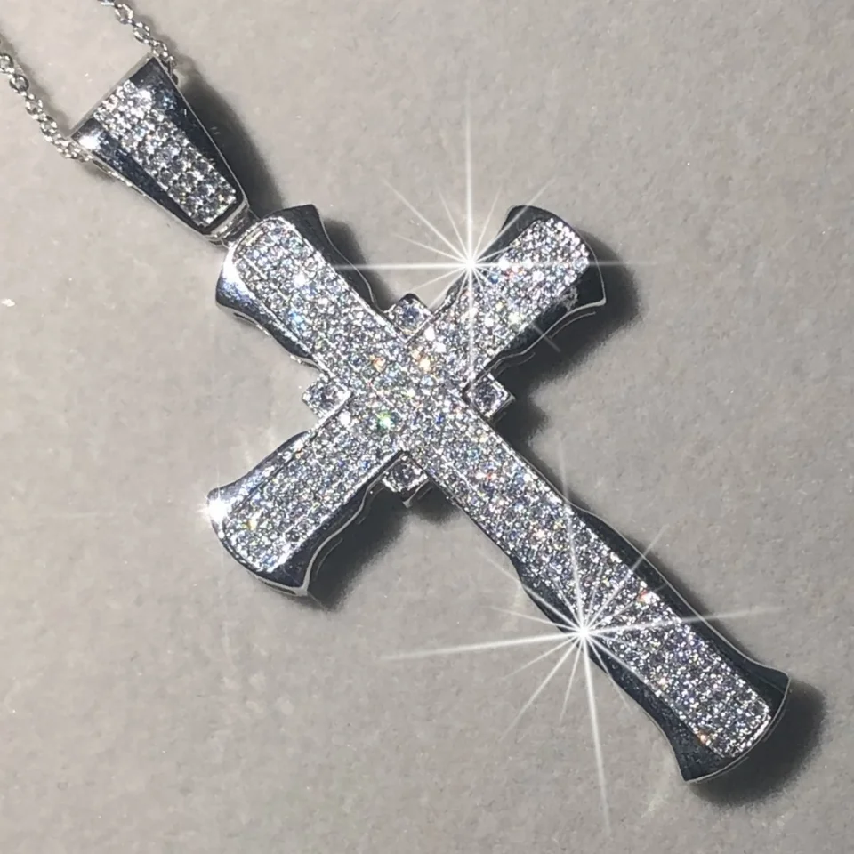 Nové 925 Striebro Vynikajúca biblia Ježiš krížový prívesok Náhrdelník pre ženy Muži krucifix kúzlo simulované platinové diamantové šperky