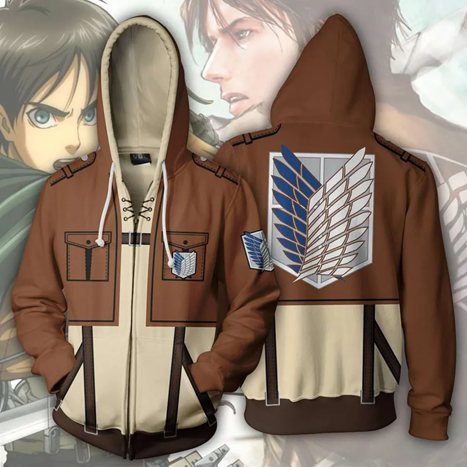 Nové anime Shingeki no Kyojin Eren Jaeger 3D tlačené zipsové svetové kapucňa cosplay anime obklopujúce nadrozmerné oblečenie chlapca