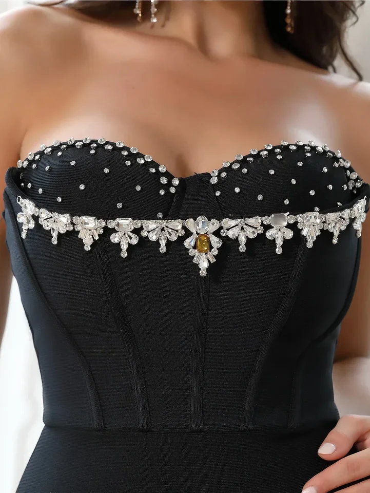 Nové bandážové šaty Luxusné 2024 Čierne bandážové šaty Luxusné ženy \'s Evening Chayses Celebrity Party Ball Banquet Dress