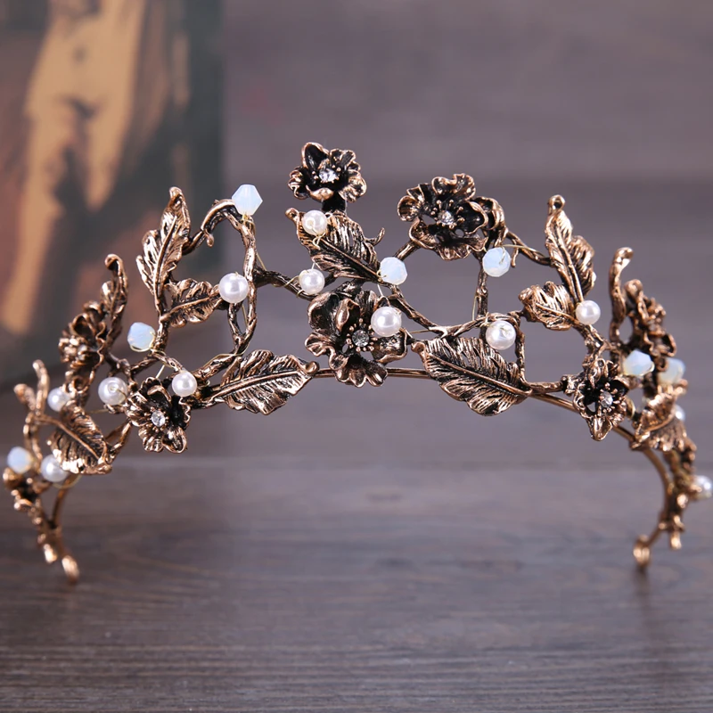 Nové barokové vinobranie svadobné vlasové doplnky bronzový kamienok Pearl Tiaras and Crowns Svadobné ženy