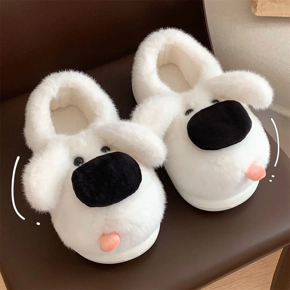 Nové biele šteniatko unisex Downy Home topánky Dámske krásne pes snímky Fluffy Cloud House Plipper Woman Warm Room Walk topánky